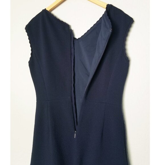 Rebecca Taylor Anna Scallop-Trimmed Navy Dress Size L Textured Knit Modest $395 - Picture 12 of 15